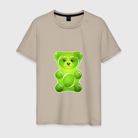 Мужская футболка хлопок с принтом желейный медведь зеленый в Белгороде, 100% хлопок | прямой крой, круглый вырез горловины, длина до линии бедер, слегка спущенное плечо. | 
