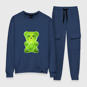 Женский костюм хлопок с принтом желейный медведь зеленый в Курске, 100% хлопок | на свитшоте круглая горловина, мягкая резинка по низу. Брюки заужены к низу, на них два вида карманов: два 