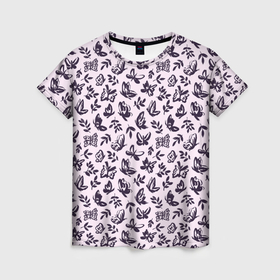 Женская футболка 3D с принтом Бабочки и ветки в Кировске, 100% полиэфир ( синтетическое хлопкоподобное полотно) | прямой крой, круглый вырез горловины, длина до линии бедер | 