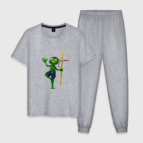 Мужская пижама хлопок с принтом Лягушонок мастер боевых искусств , 100% хлопок | брюки и футболка прямого кроя, без карманов, на брюках мягкая резинка на поясе и по низу штанин
 | 