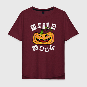 Мужская футболка хлопок Oversize с принтом Хэллоуинская тыква в Курске, 100% хлопок | свободный крой, круглый ворот, “спинка” длиннее передней части | 