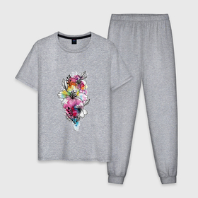 Мужская пижама хлопок с принтом Beautiful flowers of different colors , 100% хлопок | брюки и футболка прямого кроя, без карманов, на брюках мягкая резинка на поясе и по низу штанин
 | 