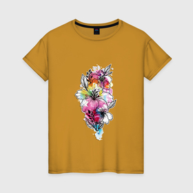 Женская футболка хлопок с принтом Beautiful flowers of different colors , 100% хлопок | прямой крой, круглый вырез горловины, длина до линии бедер, слегка спущенное плечо | 
