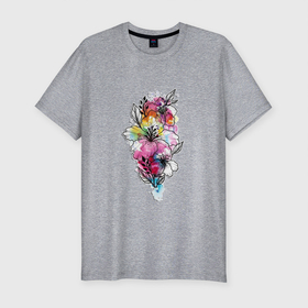 Мужская футболка хлопок Slim с принтом Beautiful flowers of different colors в Белгороде, 92% хлопок, 8% лайкра | приталенный силуэт, круглый вырез ворота, длина до линии бедра, короткий рукав | 