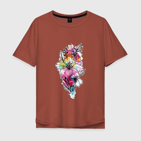 Мужская футболка хлопок Oversize с принтом Beautiful flowers of different colors , 100% хлопок | свободный крой, круглый ворот, “спинка” длиннее передней части | 