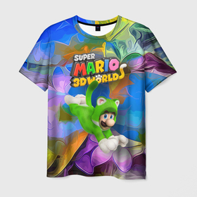 Мужская футболка 3D с принтом Luigi cat   Super Mario 3D World   Nintendo , 100% полиэфир | прямой крой, круглый вырез горловины, длина до линии бедер | Тематика изображения на принте: 