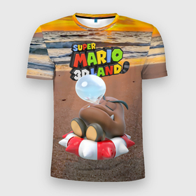 Мужская футболка 3D Slim с принтом Goomba   Super Mario 3D Land в Петрозаводске, 100% полиэстер с улучшенными характеристиками | приталенный силуэт, круглая горловина, широкие плечи, сужается к линии бедра | Тематика изображения на принте: 