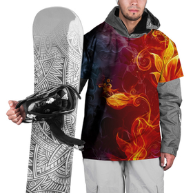 Накидка на куртку 3D с принтом Огненный цветок с дымом , 100% полиэстер |  | 