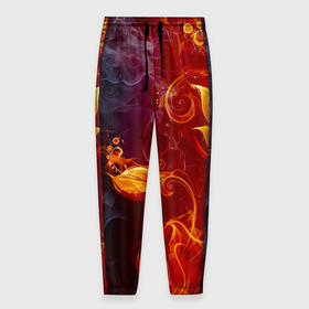 Мужские брюки 3D с принтом Огненный цветок с дымом , 100% полиэстер | манжеты по низу, эластичный пояс регулируется шнурком, по бокам два кармана без застежек, внутренняя часть кармана из мелкой сетки | 