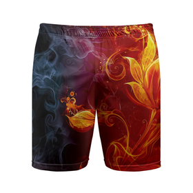 Мужские шорты спортивные с принтом Огненный цветок с дымом в Курске,  |  | Тематика изображения на принте: 
