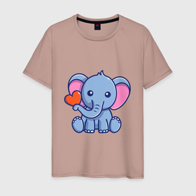 Мужская футболка хлопок с принтом Love Elephant в Белгороде, 100% хлопок | прямой крой, круглый вырез горловины, длина до линии бедер, слегка спущенное плечо. | 