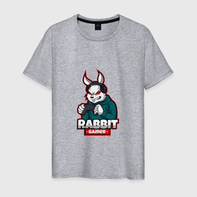 Мужская футболка хлопок с принтом Rabbit Gamer в Курске, 100% хлопок | прямой крой, круглый вырез горловины, длина до линии бедер, слегка спущенное плечо. | 
