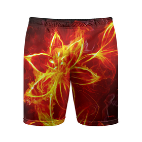 Мужские шорты спортивные с принтом Цветок из огня на чёрном фоне в Курске,  |  | Тематика изображения на принте: 