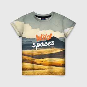 Детская футболка 3D с принтом Wild spaces   акварельный пейзаж в Санкт-Петербурге, 100% гипоаллергенный полиэфир | прямой крой, круглый вырез горловины, длина до линии бедер, чуть спущенное плечо, ткань немного тянется | 