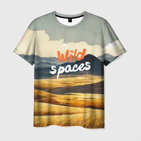 Мужская футболка 3D с принтом Wild spaces   акварельный пейзаж в Санкт-Петербурге, 100% полиэфир | прямой крой, круглый вырез горловины, длина до линии бедер | 