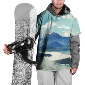 Накидка на куртку 3D с принтом Река в горах   акварельный рисунок , 100% полиэстер |  | Тематика изображения на принте: 