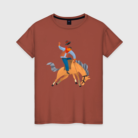 Женская футболка хлопок с принтом Наездник на лошадкe в Тюмени, 100% хлопок | прямой крой, круглый вырез горловины, длина до линии бедер, слегка спущенное плечо | 