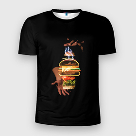 Мужская футболка 3D Slim с принтом Готовлю бургер в Санкт-Петербурге, 100% полиэстер с улучшенными характеристиками | приталенный силуэт, круглая горловина, широкие плечи, сужается к линии бедра | 