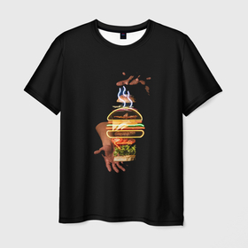 Мужская футболка 3D с принтом Готовлю бургер в Санкт-Петербурге, 100% полиэфир | прямой крой, круглый вырез горловины, длина до линии бедер | 