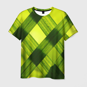 Мужская футболка 3D с принтом Узор из натуральной травы в Екатеринбурге, 100% полиэфир | прямой крой, круглый вырез горловины, длина до линии бедер | 