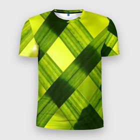 Мужская футболка 3D Slim с принтом Узор из натуральной травы в Екатеринбурге, 100% полиэстер с улучшенными характеристиками | приталенный силуэт, круглая горловина, широкие плечи, сужается к линии бедра | 