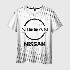 Мужская футболка 3D с принтом Nissan с потертостями на светлом фоне в городе Новоалтайск, 100% полиэфир | прямой крой, круглый вырез горловины, длина до линии бедер | 