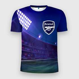 Мужская футболка 3D Slim с принтом Arsenal ночное поле в Белгороде, 100% полиэстер с улучшенными характеристиками | приталенный силуэт, круглая горловина, широкие плечи, сужается к линии бедра | Тематика изображения на принте: 