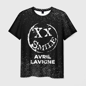Мужская футболка 3D с принтом Avril Lavigne с потертостями на темном фоне в Екатеринбурге, 100% полиэфир | прямой крой, круглый вырез горловины, длина до линии бедер | 
