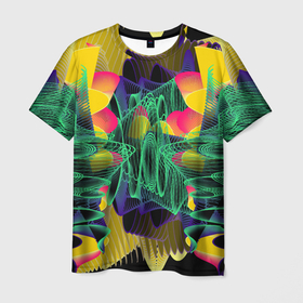 Мужская футболка 3D с принтом Цветная абстрактная полоса графика в Белгороде, 100% полиэфир | прямой крой, круглый вырез горловины, длина до линии бедер | 