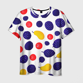 Мужская футболка 3D с принтом Ягодки и фрукты в Курске, 100% полиэфир | прямой крой, круглый вырез горловины, длина до линии бедер | 