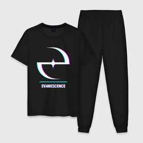 Мужская пижама хлопок с принтом Evanescence glitch rock в Екатеринбурге, 100% хлопок | брюки и футболка прямого кроя, без карманов, на брюках мягкая резинка на поясе и по низу штанин
 | Тематика изображения на принте: 