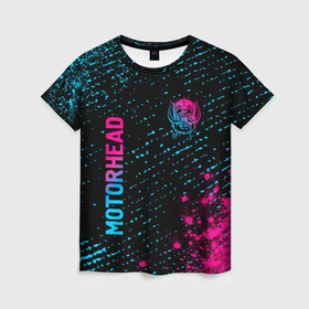 Женская футболка 3D с принтом Motorhead   neon gradient: надпись, символ , 100% полиэфир ( синтетическое хлопкоподобное полотно) | прямой крой, круглый вырез горловины, длина до линии бедер | 
