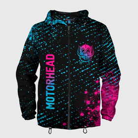 Мужская ветровка 3D с принтом Motorhead   neon gradient: надпись, символ в Петрозаводске, 100% полиэстер | подол и капюшон оформлены резинкой с фиксаторами, два кармана без застежек по бокам, один потайной карман на груди | 