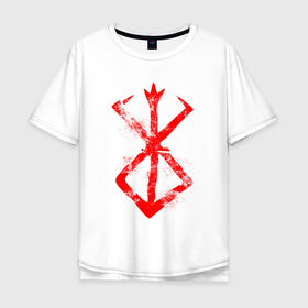 Мужская футболка хлопок Oversize с принтом Берсерк красный гранж в Белгороде, 100% хлопок | свободный крой, круглый ворот, “спинка” длиннее передней части | 