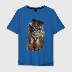 Мужская футболка хлопок Oversize с принтом Прикольный котёнок в шляпе в Санкт-Петербурге, 100% хлопок | свободный крой, круглый ворот, “спинка” длиннее передней части | 