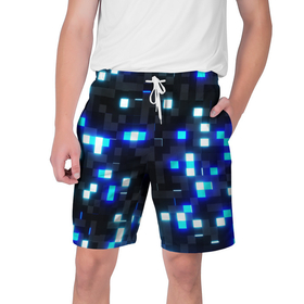Мужские шорты 3D с принтом Неоновые светящиеся квадраты в Екатеринбурге,  полиэстер 100% | прямой крой, два кармана без застежек по бокам. Мягкая трикотажная резинка на поясе, внутри которой широкие завязки. Длина чуть выше колен | 