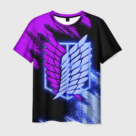 Мужская футболка 3D с принтом Attack on Titan logo neon в Кировске, 100% полиэфир | прямой крой, круглый вырез горловины, длина до линии бедер | Тематика изображения на принте: 