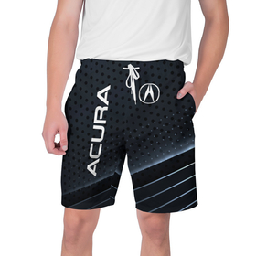 Мужские шорты 3D с принтом Acura карбон в Санкт-Петербурге,  полиэстер 100% | прямой крой, два кармана без застежек по бокам. Мягкая трикотажная резинка на поясе, внутри которой широкие завязки. Длина чуть выше колен | Тематика изображения на принте: 