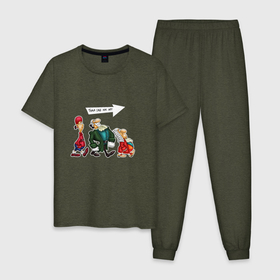 Мужская пижама хлопок с принтом Троица Остров Сокровищ , 100% хлопок | брюки и футболка прямого кроя, без карманов, на брюках мягкая резинка на поясе и по низу штанин
 | 