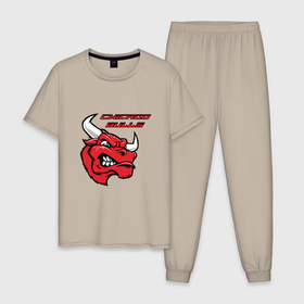 Мужская пижама хлопок с принтом Чикаго Буллз   баскетбол НБА в Курске, 100% хлопок | брюки и футболка прямого кроя, без карманов, на брюках мягкая резинка на поясе и по низу штанин
 | 