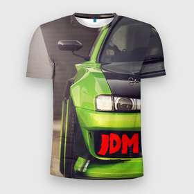 Мужская футболка 3D Slim с принтом JDM машина зеленая тюнингованная в городе Новоалтайск, 100% полиэстер с улучшенными характеристиками | приталенный силуэт, круглая горловина, широкие плечи, сужается к линии бедра | 