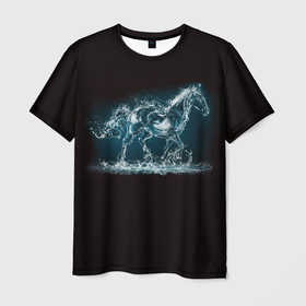 Мужская футболка 3D с принтом Лошадь из водяных капель в Петрозаводске, 100% полиэфир | прямой крой, круглый вырез горловины, длина до линии бедер | 