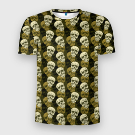 Мужская футболка 3D Slim с принтом Милитари улыбающиеся черепа в Курске, 100% полиэстер с улучшенными характеристиками | приталенный силуэт, круглая горловина, широкие плечи, сужается к линии бедра | 