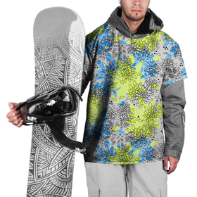 Накидка на куртку 3D с принтом Цветочный узор Голубой и Лайм в Тюмени, 100% полиэстер |  | 