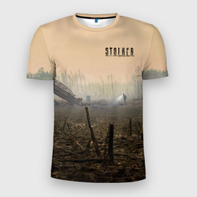 Мужская футболка 3D Slim с принтом STALKER одиночка возле ракетной шахты в Екатеринбурге, 100% полиэстер с улучшенными характеристиками | приталенный силуэт, круглая горловина, широкие плечи, сужается к линии бедра | Тематика изображения на принте: 