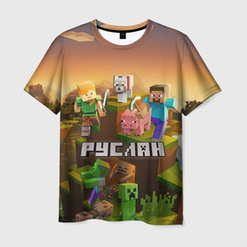 Мужская футболка 3D с принтом Руслан Minecraft в городе Новоалтайск, 100% полиэфир | прямой крой, круглый вырез горловины, длина до линии бедер | Тематика изображения на принте: 