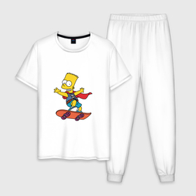 Мужская пижама хлопок с принтом Барт Симпсон на скейте в Новосибирске, 100% хлопок | брюки и футболка прямого кроя, без карманов, на брюках мягкая резинка на поясе и по низу штанин
 | Тематика изображения на принте: 