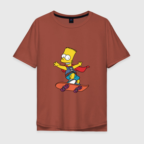 Мужская футболка хлопок Oversize с принтом Барт Симпсон на скейте , 100% хлопок | свободный крой, круглый ворот, “спинка” длиннее передней части | Тематика изображения на принте: 