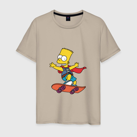 Мужская футболка хлопок с принтом Барт Симпсон на скейте , 100% хлопок | прямой крой, круглый вырез горловины, длина до линии бедер, слегка спущенное плечо. | Тематика изображения на принте: 