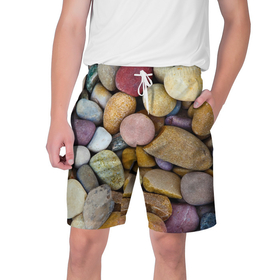 Мужские шорты 3D с принтом Морская галька   пляж в Екатеринбурге,  полиэстер 100% | прямой крой, два кармана без застежек по бокам. Мягкая трикотажная резинка на поясе, внутри которой широкие завязки. Длина чуть выше колен | 